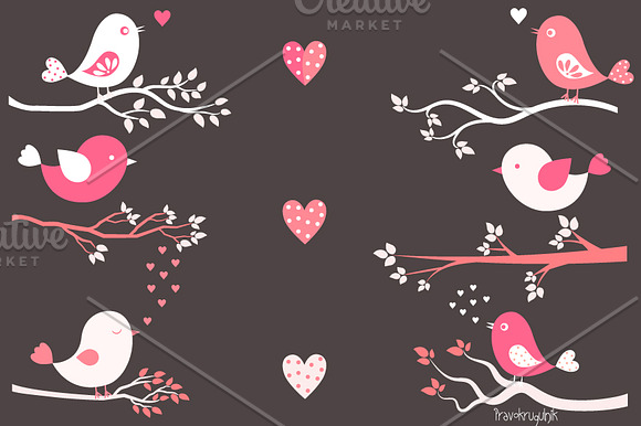 Valentine's day birds and branches  in Illustrations - product preview 4