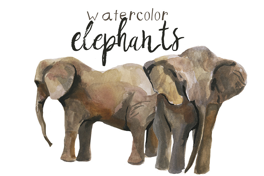 Watercolor Elephants Clip Art