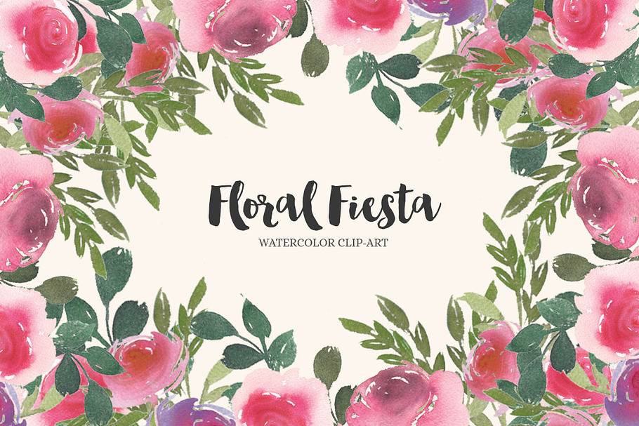 Floral Fiesta Watercolor Clip-Art in Illustrations - product preview 8
