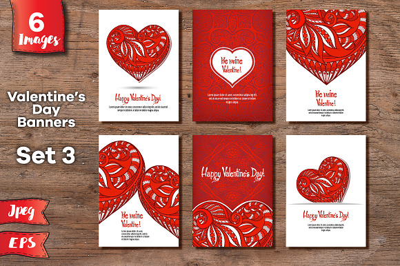 Set of 6 Valentine's day banners №2 in Illustrations - product preview 1