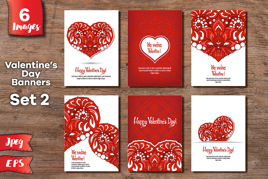 Set of 6 Valentine's day banners №4 in Illustrations - product preview 8
