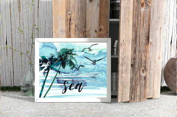 Watercolor Sea Palms Seascape Kit in Illustrations - product preview 7