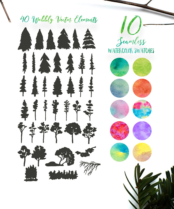 Watercolor tree brushes & elements in Photoshop Brushes - product preview 4