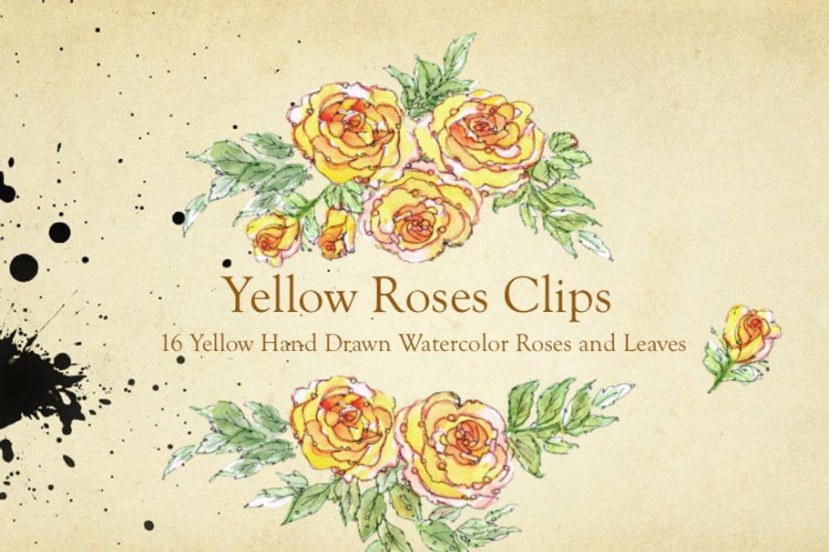 Yellow Roses Design Elements in Illustrations - product preview 8