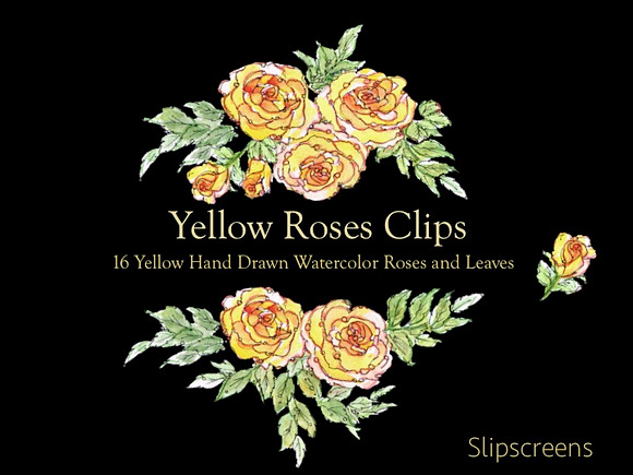 Yellow Roses Design Elements in Illustrations - product preview 1