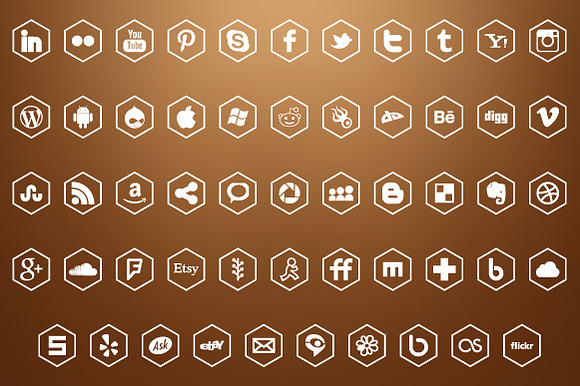 Social media icons hexagonal shapes in Graphics - product preview 2
