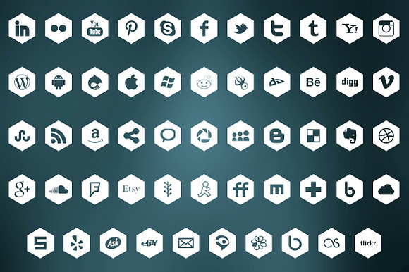 Social media icons hexagonal shapes in Graphics - product preview 3