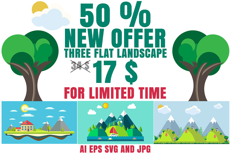 OFFER FOR THREE FLAT LANDSCAPE  in Illustrations - product preview 8
