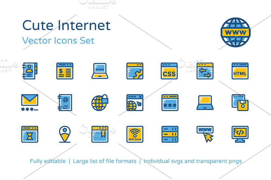 125+ Cute Internet Vector Icons Set