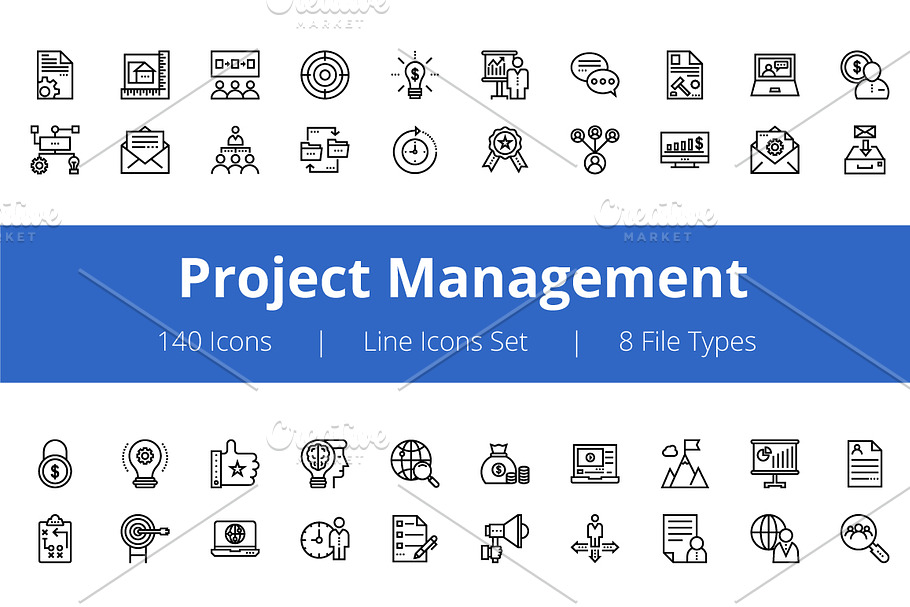 125+ Project Management Line Icons 