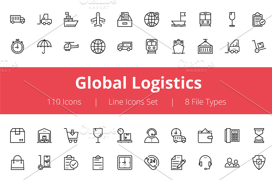 100+ Global Logistics Line Icons 