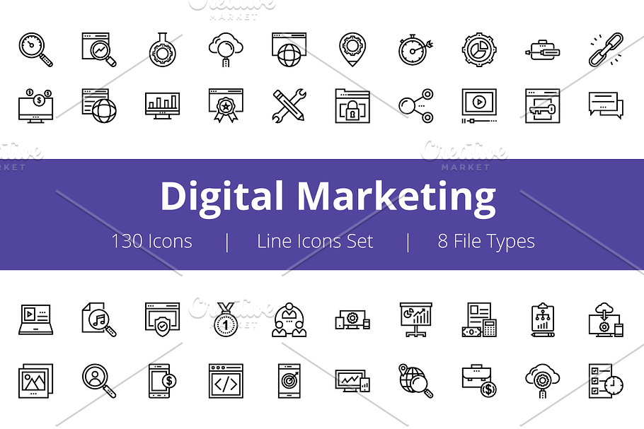 125+ Digital Marketing Line Icons 
