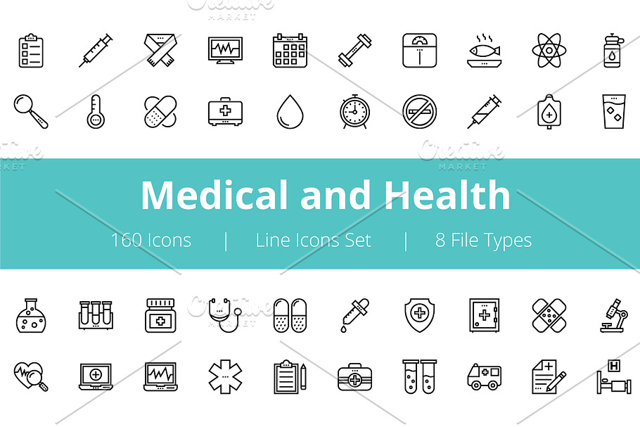 150+ Medical and Health Line Icons  in Health Icons - product preview 8