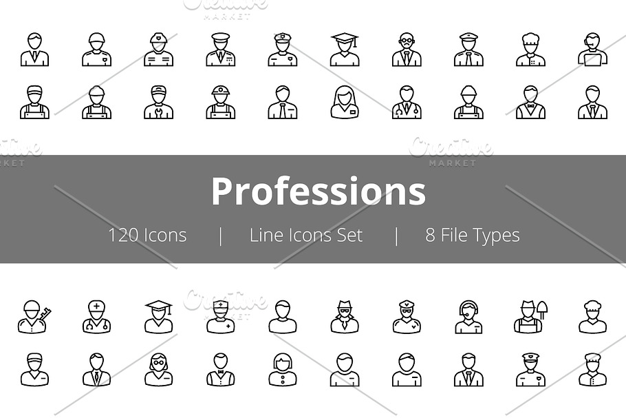 100+ Professions Line Icons 