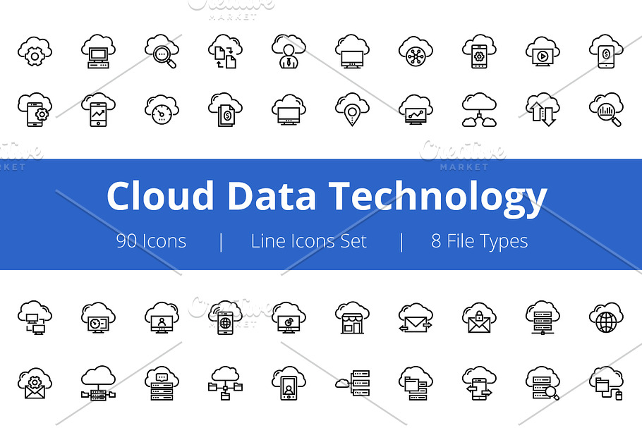 75+ Cloud Data Technology Line Icons