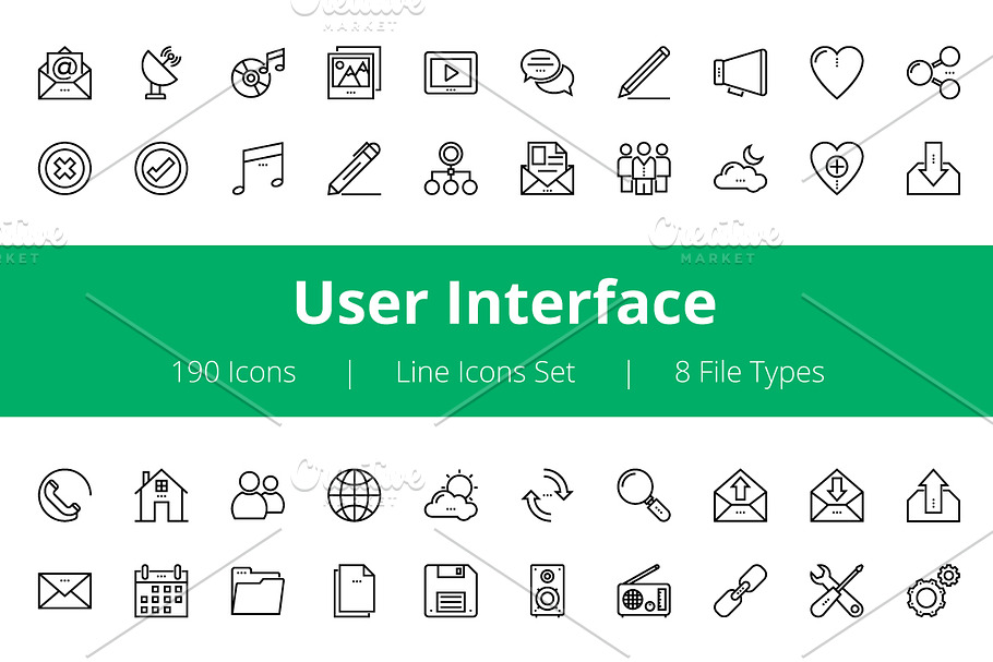 175+ User Interface Line Icons 