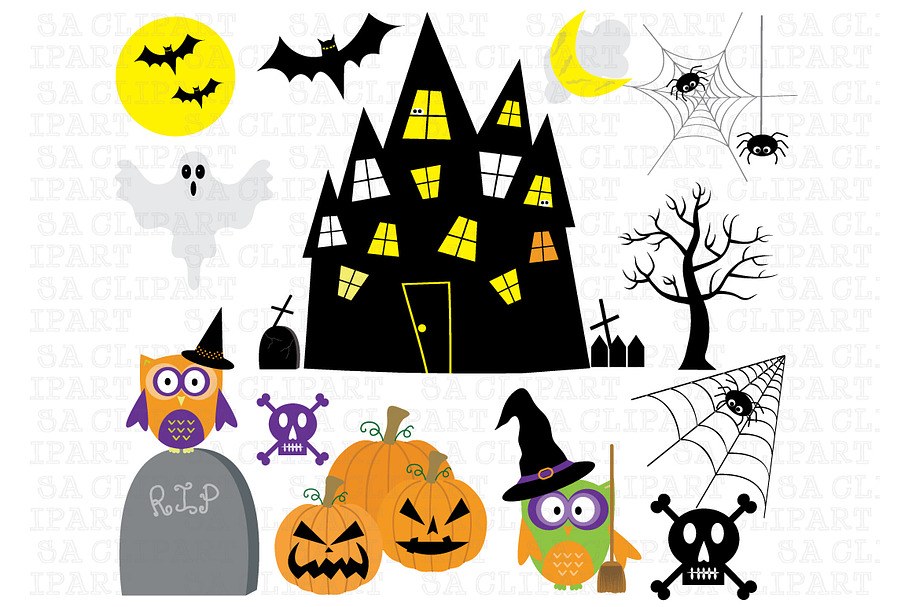 Halloween Haunted House ClipArt in Illustrations - product preview 8
