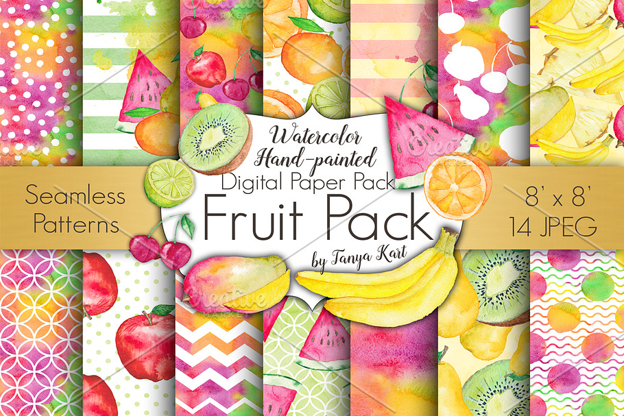 Fruit Watercolor Digital Papers Pack in Patterns - product preview 8