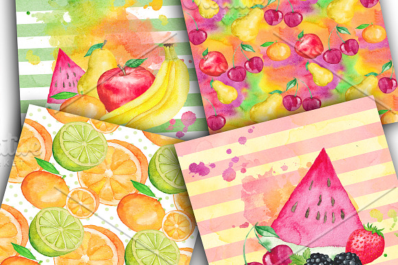 Fruit Watercolor Digital Papers Pack in Patterns - product preview 2