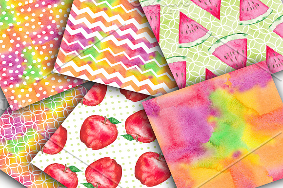 Fruit Watercolor Digital Papers Pack in Patterns - product preview 3