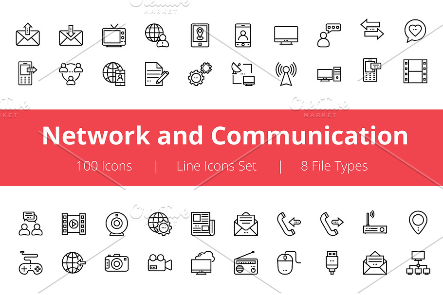 100 Network and Communication Icons  in Graphics - product preview 8