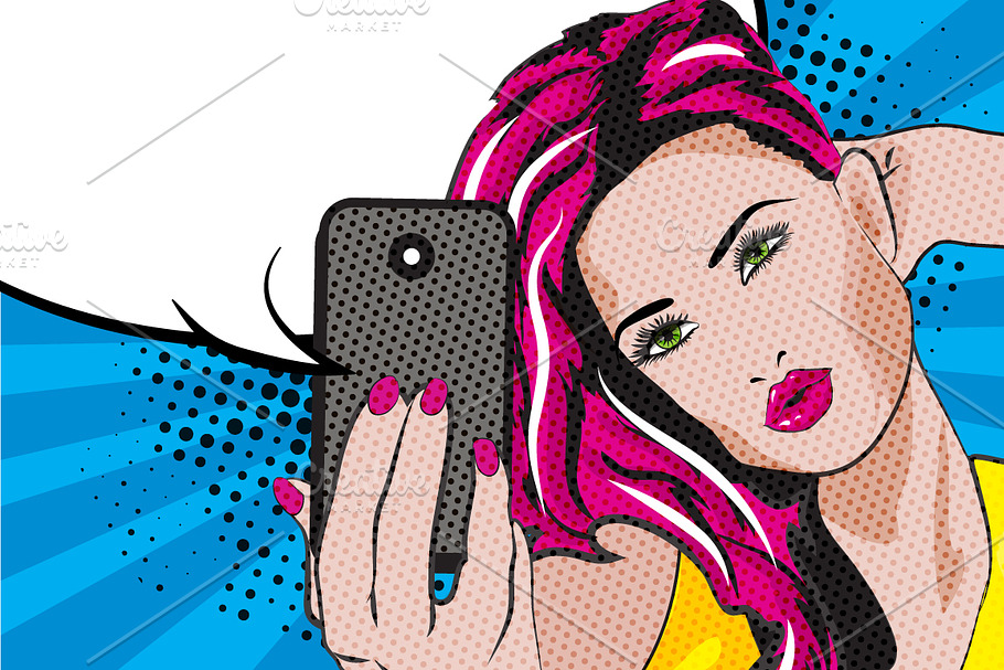 Pop Art Woman Taking Selfie. in Illustrations - product preview 8