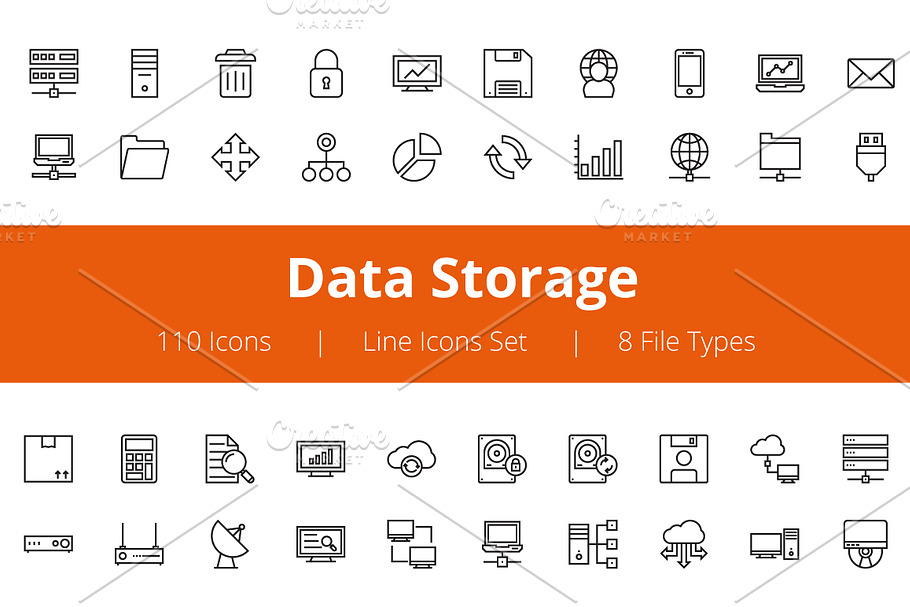 100+ Data Storage Line Icons 