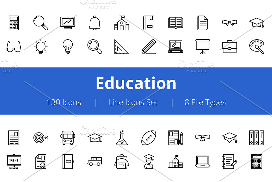 125+ Education Line Icons 