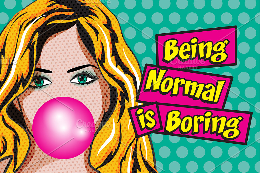 Pop Art Woman with Gum-Normal/Boring in Illustrations - product preview 8