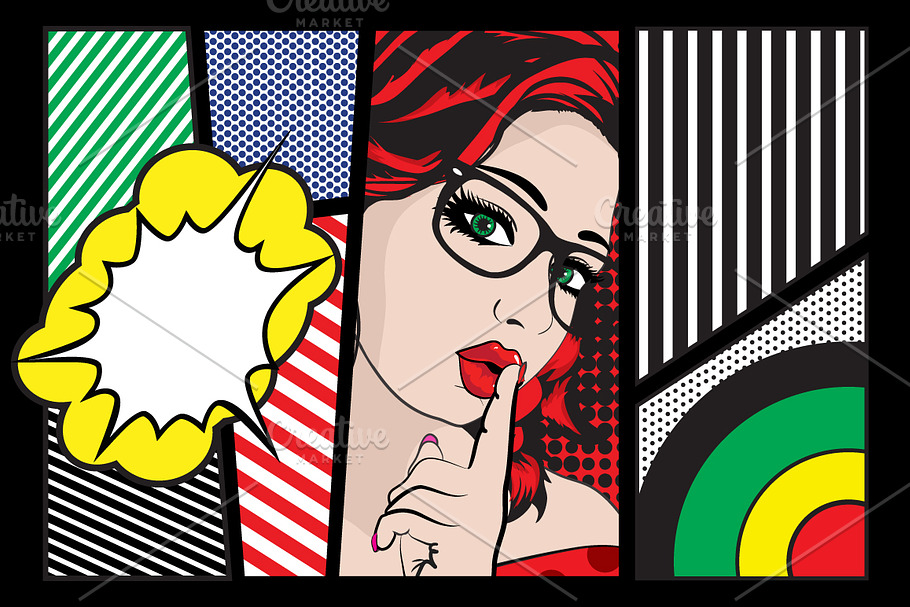 Pop art Woman Card Quiet Please. in Illustrations - product preview 8