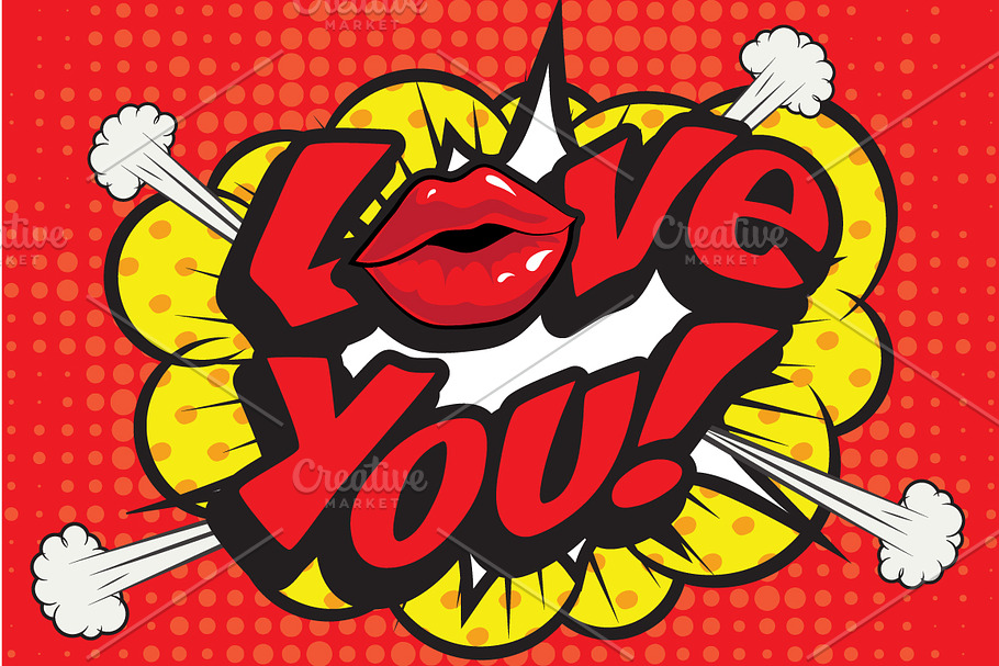 Pop Art comics icon "Love You!". in Illustrations - product preview 8
