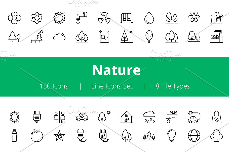 150 Nature Line Icons  in Graphics - product preview 8
