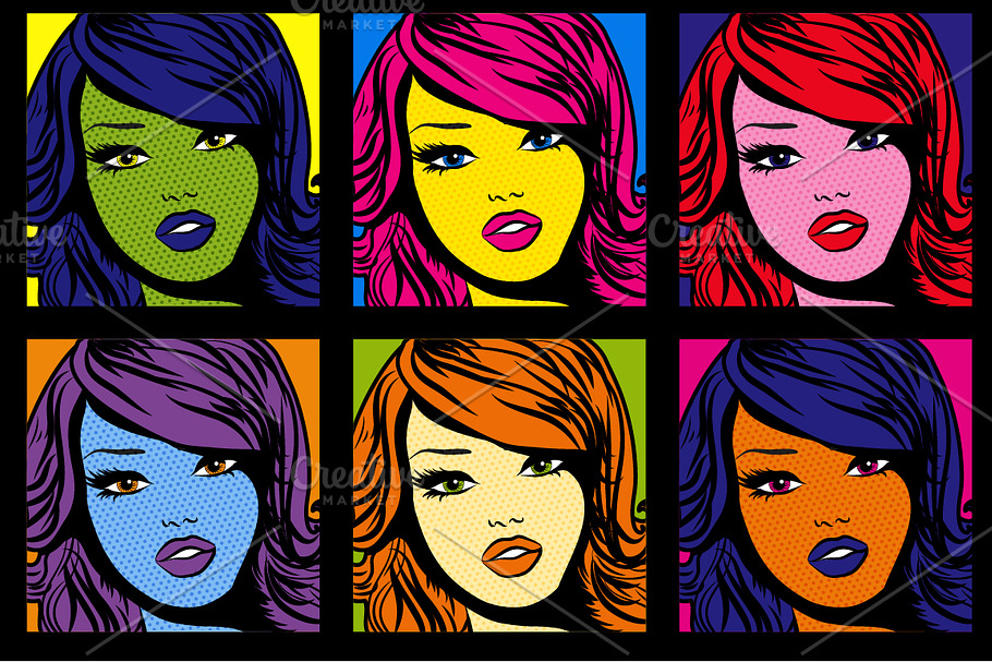Colorfull Pop Art Woman Pattern. in Illustrations - product preview 8