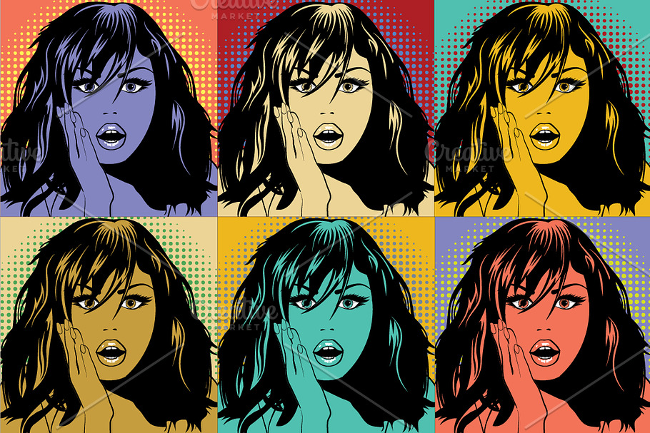 Colorfull Pop Art Woman pattern.  in Illustrations - product preview 8