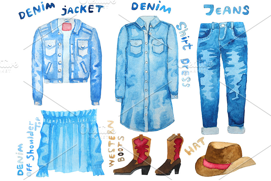 Watercolor wardrobe in Illustrations - product preview 8