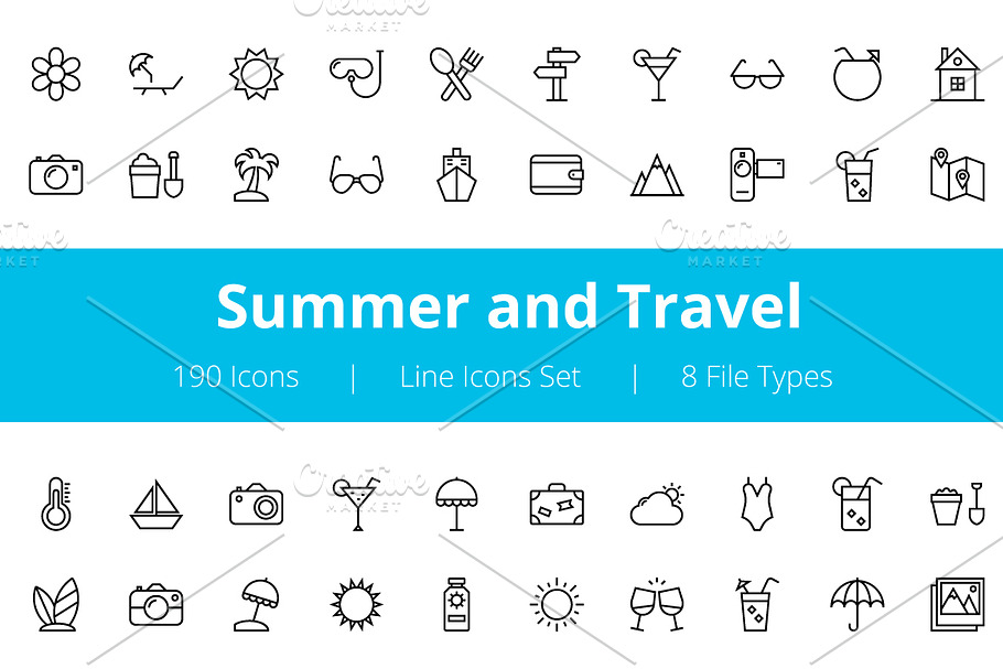 175+ Summer and Travel Line Icons 