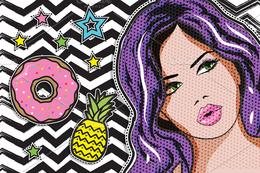 Pop art Woman & fashion chic patches in Illustrations - product preview 8