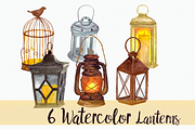 6 Watercolor Lanterns - Clip Art Set