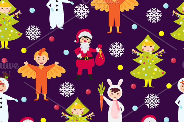 Christmas kids seamless pattern