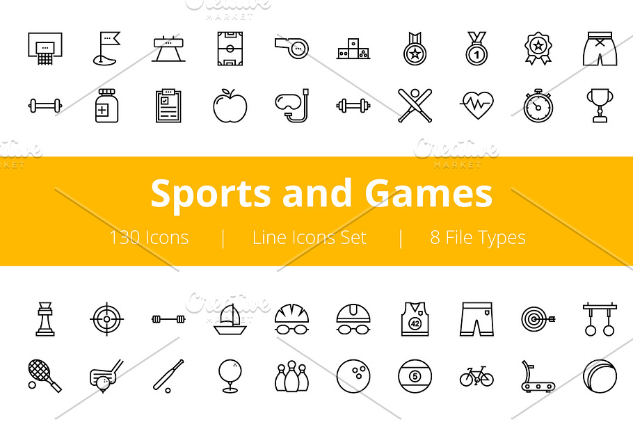 125+ Sports and Games Line Icons 
