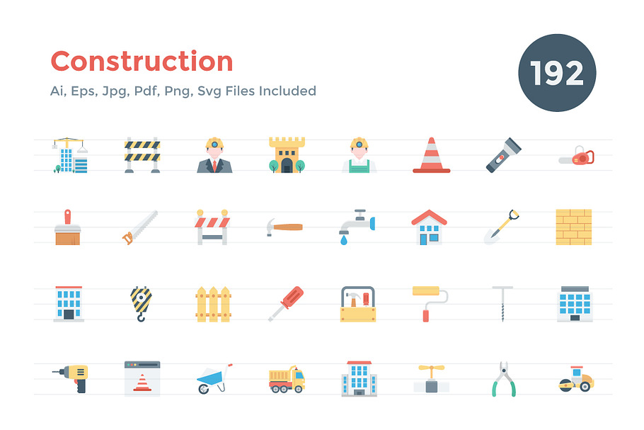 192 Flat Construction Icons 