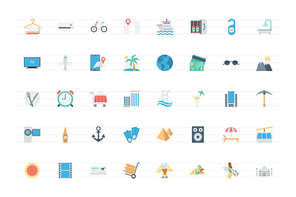 144 Flat Travel and Tourism Icons  in Graphics - product preview 1