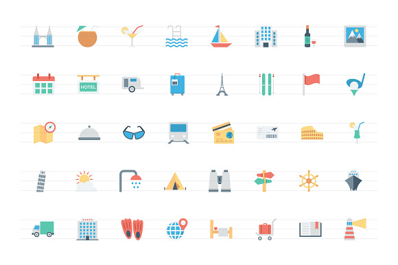 144 Flat Travel and Tourism Icons  in Graphics - product preview 2