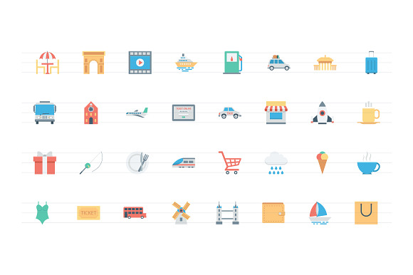 144 Flat Travel and Tourism Icons  in Graphics - product preview 3