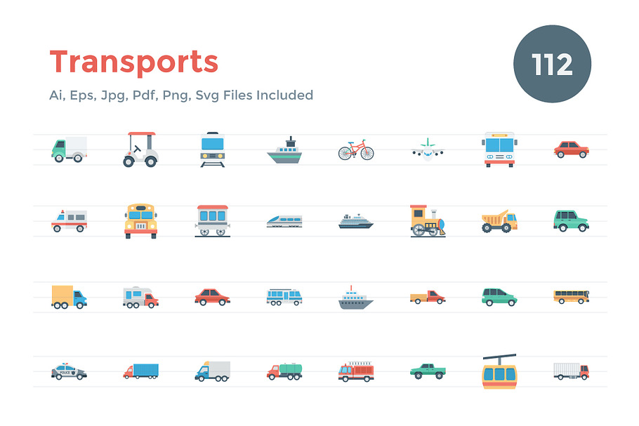 112 Flat Transports Icons  in Graphics - product preview 8