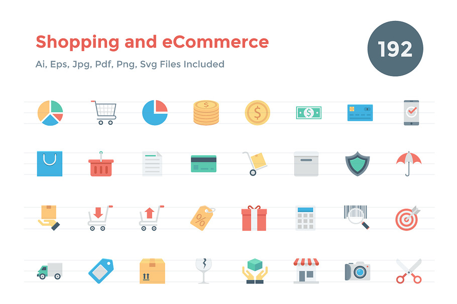192 Flat Shopping and eCommerce Icon in Graphics - product preview 8