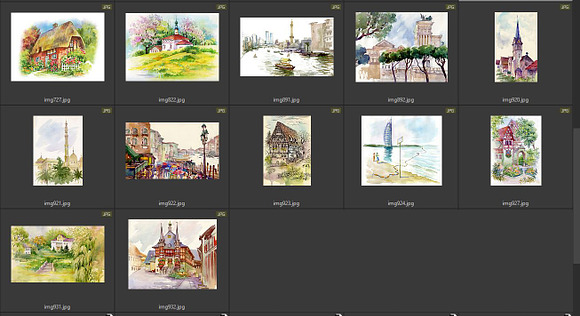Watercolor summer landscape — Houses in Illustrations - product preview 6