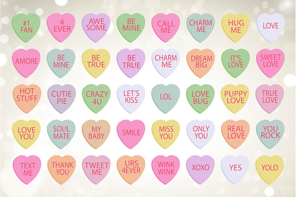 Valentine Clipart - Candy Hearts in Illustrations - product preview 1