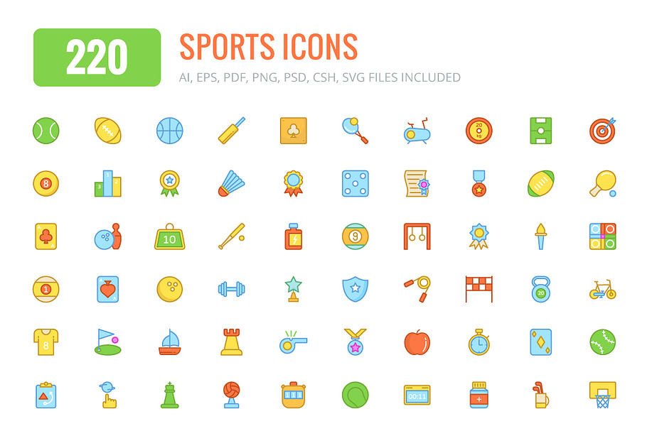 200+ Sports Colored and Line Icons 