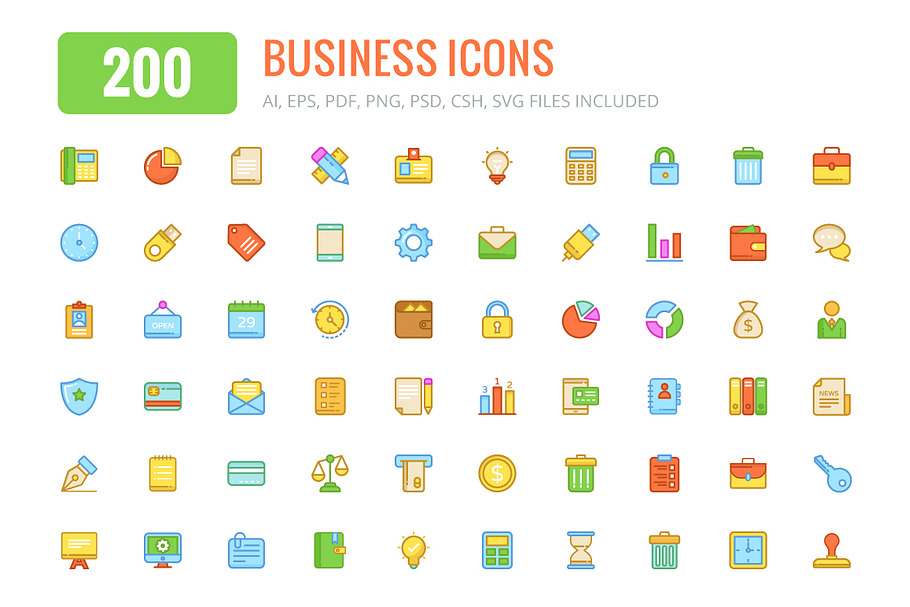 200 Business Colored and Line Icons 